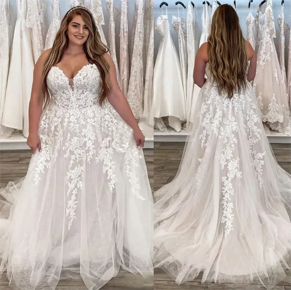 Plus Size Boho Wedding Dress Appliques Lace Country Bride Dress Elegant Women Country Civil Beach Bridal Dress vestidos de novia