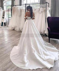 Elegant Plus Size White Satin Wedding Dresses Cap Sleeve Corset Bride Dress Vestido de Noiva Split Side Wedding Gowns Big Train