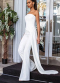 Ivory Long Strapless Crepe Wedding Dress فساتين السهرة Sheath Floor Length Bridal Gowns Maxi Jumpsuit for Women