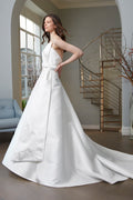 A-Line Strapless Bridal Gown Mermaid Wedding Dress Bow Court Simple Vestido De Novia Satin Train Princess Dress