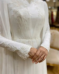 Elegant Women's Wedding Dresses for Bride High Neck Chiffon Abaya Robe Long Sleeves Hijab Islamic Bridal Gown with Cape