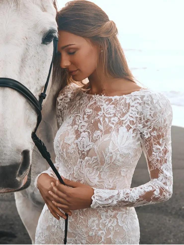 Sexy Lace Bodycon Mermaid Wedding Dresses Backless Long Sleeves Elegant Boho Bridal Gowns Custom Color robe de mariée