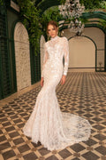 Exquisite Wedding Dresses For Women Sheath Mermaid Lace Appliques High Neck Bridal Dress Full Sleeves Vestidos De Novia