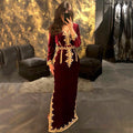 Morocco Caftan Evening Dresses V Neck Mermaid Prom Dress Velvet Long Sleeve Formal Evening Party Dress