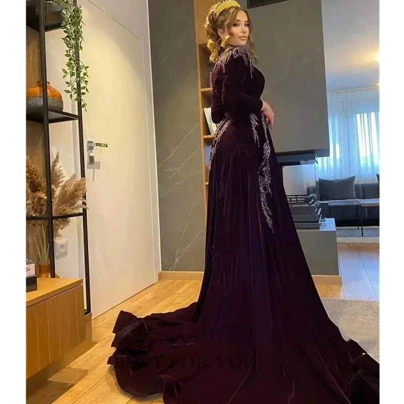 Black High Neck Lace Mermaid Evening Dress Long Sleeve Saudi Arabia Prom Dresses Side Split Caftan Party Gowns