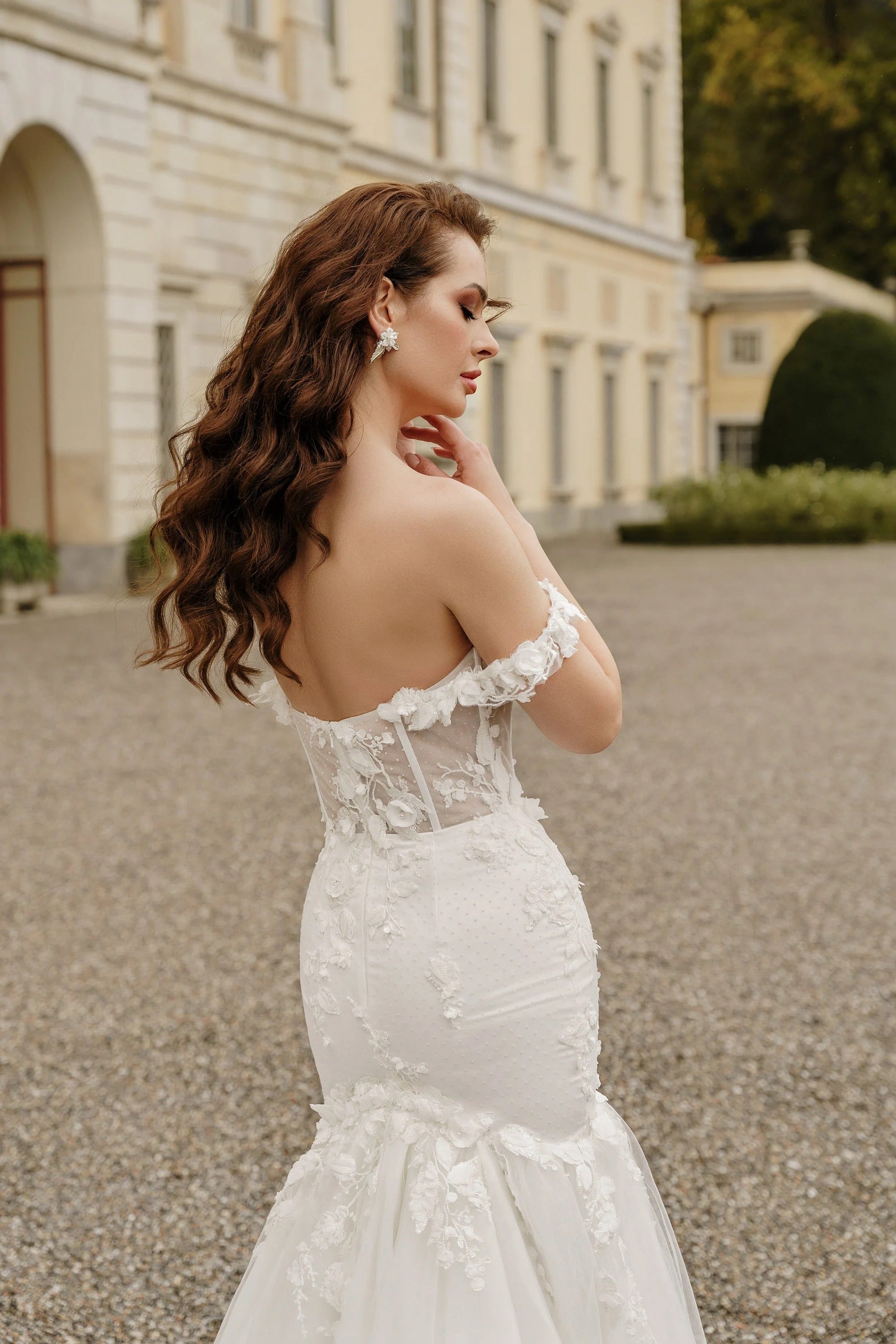 Trumpet Wedding Dresses for Bride Off the Shoulder Backless Appliques Beadings Pleated Vestido De Casamento