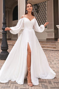 A-Line Wedding Dresses Off the Shoulder Long Puff Sleeves Bridal Gowns Vestido De Novia Civil D Elegant Customize To Measures