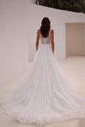 Simple Square Collar Sleeveless A-Line Wedding Dresses Glitter Crystal Spaghetti Straps Bridal Gowns Robe De Mariée