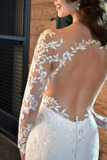 O-Neck Appliques Mermaid Wedding Dresses For Bridal Long Sleeves Soft Satin Lace Court Train Vestidos De Noiva Mariage