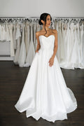 Reinforced Centre Back zipper Bridal Gown Skirt Wedding Dress Vestido De Novia Bow Satin Court Train Dress