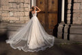 Exquisite O-Neck Wedding Dress Cap Sleeve Sheath Tulle Boho Button Bridal Gown Lace Appliques Illusion Train Vestido De Noiva