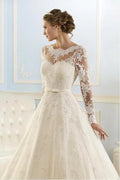 New Long Sleeves Lace Wedding Dress Elegant Tulle Appliques Bridal Gowns Simple Sweep Train O-Neck A Line Vestidos De Novia