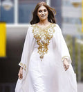 White Chiffon Muslim Evening Dresses Gold Sequined Beaded Dubai Moroccan Kaftan Gowns Women Abaya Formal Prom Party Dress