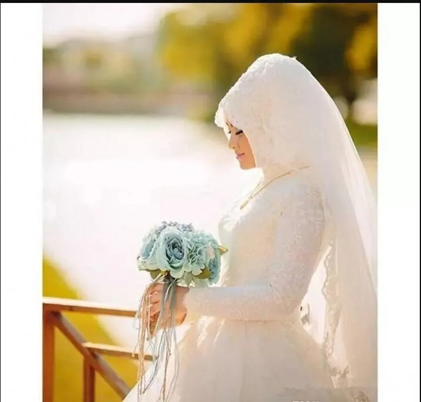 Vinca sunny Muslim Wedding Dresses Long Sleeve De Noiva Robe De Mariage Arabic Luxury Long Trail Lace Bridal Dress Wedding Gown