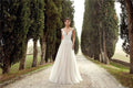 Sexy Elegant V-Neck Wedding Dress A-Line with Lace Appliques Backless Cap Sleeve Brush Train Bride Gown Simple Vestidos de novia