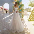 Exquisite Lace Tulle A Line Wedding Dresses O Neck Long Sleeve Bridal Gowns Morden Embroidery Button Pleat Vestido de Novia