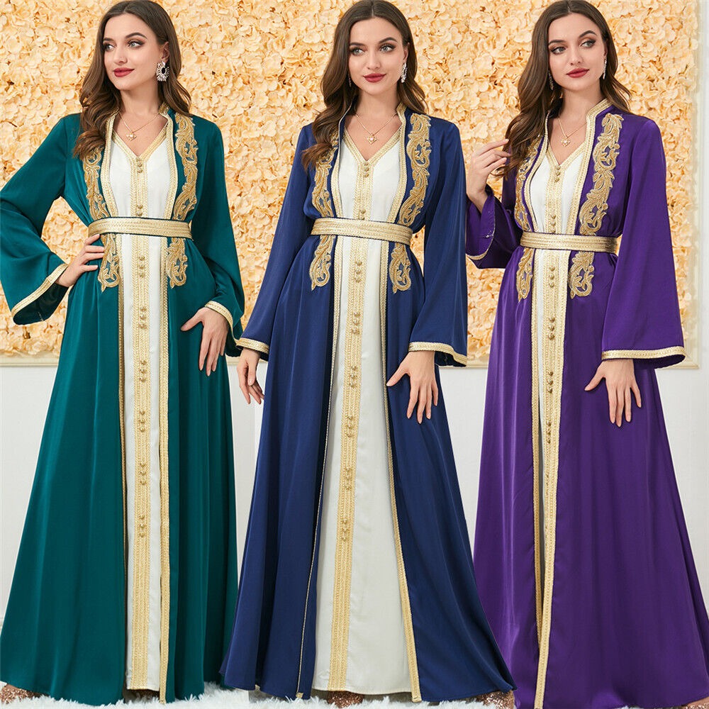 Muslim Fashion Two Piece Jilbab Robe Appliques Winter Abaya And Vest Long Dress Overgarments Islamic Women Moroccan Caftan