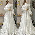 Long Sleeves Muslim Wedding Gowns A-line Embroidery Tulle High Neck Beads Lace Bridal Dress Plus Size Robe De Mariée