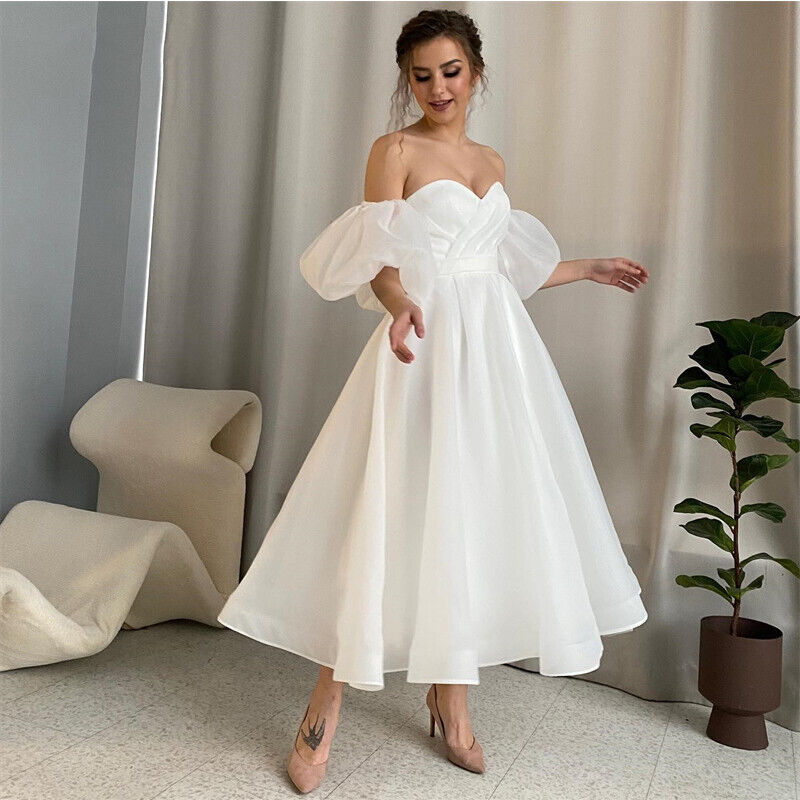 Short Wedding Gown Sweetheart Pleats Detachable Puff Sleeve Organza Bride Dresses SiFor Women Elegant Customize To Measures