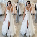 Vintage Boho Wedding Dresses 2024 Lace Wedding Gowns Split Side Beach Bridal Dress Women Straps Pleated Vestidos de Noiva Tulle