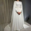 Plus Size Muslim Wedding Dress With Cape A Line Long Sleeves Satin Arabic Dubai Bride Gowns Lace Beaded Vestido De Novia