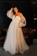 Plus Size Wedding Dress Beach Style A-line Bride Dresses With Long Puff Sleeves Sweep Train Bridal Gown Vestidos De Novia