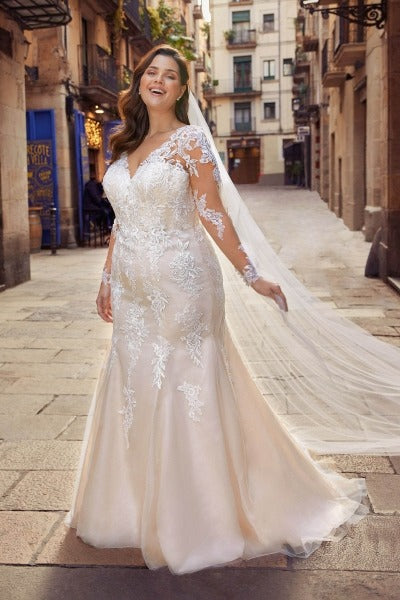 EVON BRIDAL Mermaid Plus Size Wedding Dresses For Big Woman Long Sleeves Button Back Applique Bridal Gowns vestidos de novia